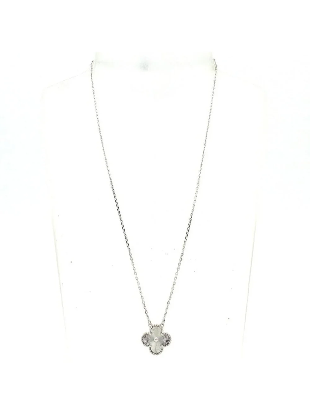 Van Cleef & Arpels Necklace Vintage Alhambra 18K White Gold Guilloche